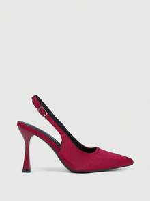 CUCCOO SZL Women's Pointed Toe Buckle Strap High Heel Sandals, Suitable For Office Wear, Autumn/Winter - Burgundy - View 2