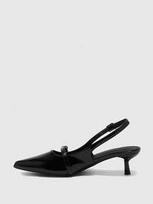 CUCCOO BIZCHIC Pointed Toe Backless Strap Small Kitten Heel Women Shoes - Black - View 9