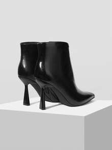 Mnmlis 女士尖头侧拉链设计时尚日常高跟踝靴情人节特惠 - 黑色 - 查看 5