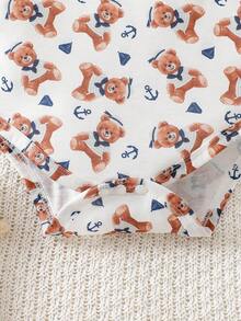 SHEIN Conjunto de 2 piezas para bebé niño: camiseta casual con estampado de oso lindo y peto con oso 3D, apto para uso al aire libre, verano - azul real - Ver 8