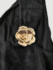 SHEIN MOD 金属花朵装饰不对称下摆提花针织中长连衣裙 白色优雅连衣裙 白色复古连衣裙 白色晚宴连衣裙 白色教堂连衣裙，女士冬季连衣裙，派对连衣裙，连衣裙，优雅派对连衣裙，女士婚礼宾客连衣裙 彩排晚宴连衣裙 白色单肩连衣裙 纹理白色连衣裙 - 黑色 - 查看 3