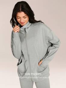 GLOWMODE CloudKnit Lift Off 宽松版型，侧缝口袋，弹性袖口，拉链前襟夹克，日常休闲街头服饰 - 灰色 - 查看 4