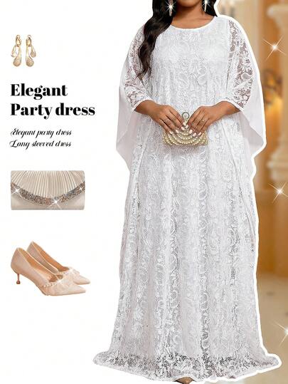 Fleurora فستان أنيق بأكمام خفيفة على شكل خفاش مع تطريز الكشمير للنساء ذوات الحجم الكبير