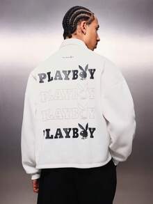 PLAYBOY X SUMWON 经典翻领短袖 Polo 衫，背面饰有标志性图案印花设计，休闲上衣 - 白色 - 查看 1