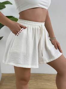 Breezaya Pantalones cortos casuales y sueltos para mujer de talla grande - Blanco - Ver 4