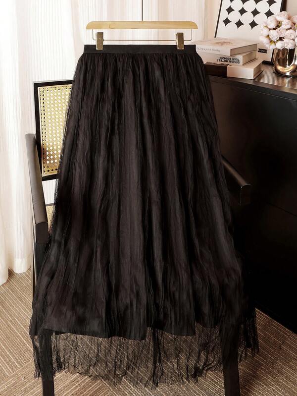 Modelyn Plus Size Women Pleated Elastic Waist Casual Skirt