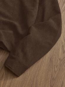 SWAVVY 男士休闲通勤灯芯绒撞色落肩宽松夹克，秋季款 - 棕色 - 查看 4