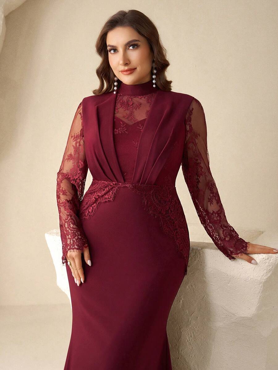 Coutiva High-End Evening Gown, Formal Dress, Elegant Mother Of The Bride Dress - Burgundy - View 1