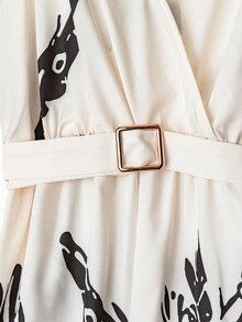 Franclia 女士简约印花连体裤，适合通勤和日常穿着 - 杏色 - 查看 5