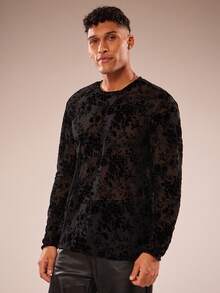 FeverCity 男士时尚优雅长袖圆领植绒T恤 - 黑色 - 查看 3