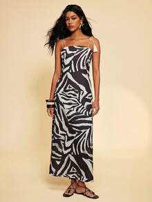 Travachic Women's Zebra Print Fringe Spaghetti Strap Slip Dress,Vacation Casual Terno Outfit For Women,Summer Holiday Outfits,Spring Break Outfits,Party Outfit,Beach Outfit,Spring Clothing,Carnival Costume,Elegant,Floral,Carnival,Spring To Summer ,Party , Boho,Mexican Style,Tropical,Bohemian,Ibiza,Western,Summer Dress,Wedding Guest Dress For Women,Birthday Dress,Party Dress,Elegant Dresses For Women,Floral Dress,Summer Dress, Mexican Style Dress Women Boho Dress For Women,Graduation Dress, Graduation Outfit For Mother - Multicolor - View 5