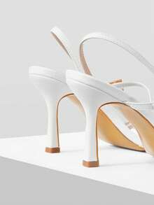 Mnmlis 女士圆头搭扣性感粘跟PU后跟带扣前卫时尚罗马凉鞋 - 白色 - 查看 4