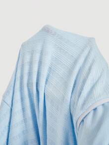 SHEIN MOD 女士优雅纯色露肩喇叭袖T恤 - 藍色 - 查看 5