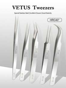 1PC Vetus ST Series Silver Pointed Tweezers, Stainless Steel Straight And Angled Tweezers For Eyelash Extensions, Available Models: ST-10/11/12/14/15/16/17 - Silver - View 1