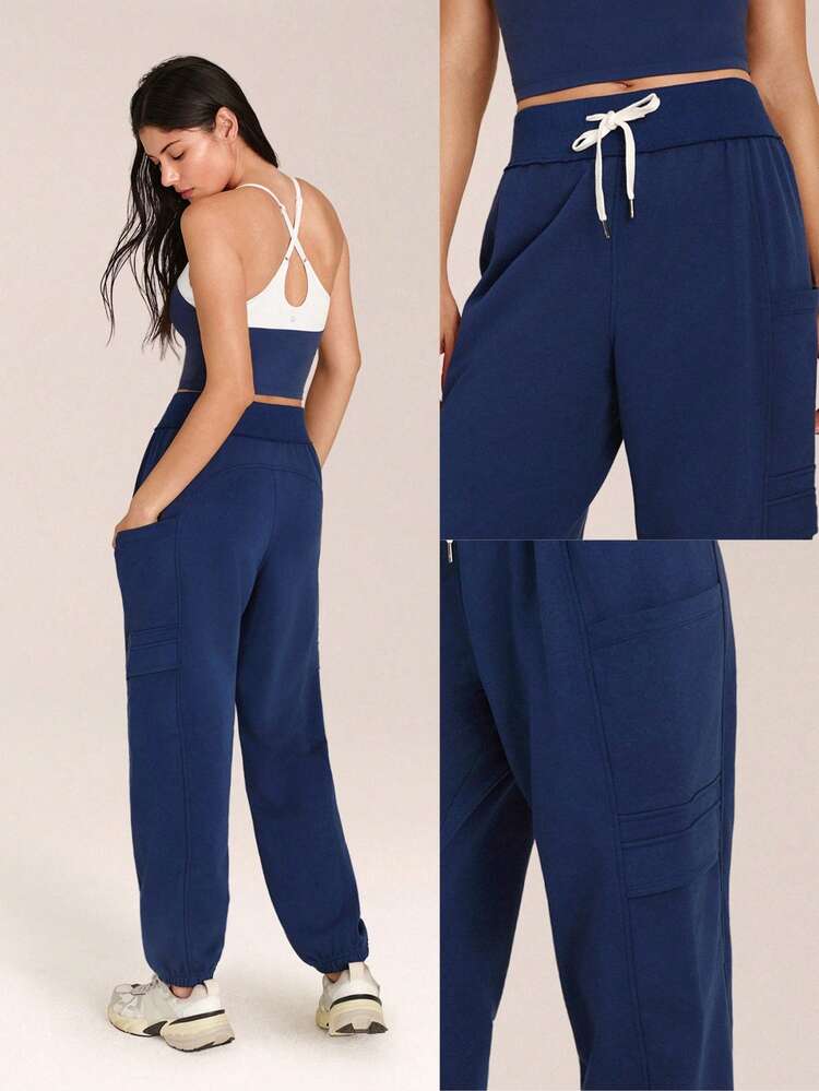 Everyday Fleece On-The-Glow Soft Warm Lightweight Adjustable Contrasting Drawstring Waist Pockets Cargo Joggers Daily Casual Street Wear