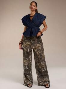 Normani Women Pleated Off Shoulder Backless Denim Top - Dark Wash - View 3