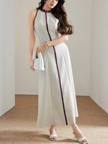 Heiryn Đầm dài không tay cổ tròn phối màu thanh lịch dành cho nữ, kiểu dáng tối giản. - Nhiều màu - Xem 2