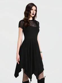 Breakform Women's Gothic Style Sexy Music Festival Adjustable Strap Asymmetrical Hem Fitted Long Dress - Black - View 5