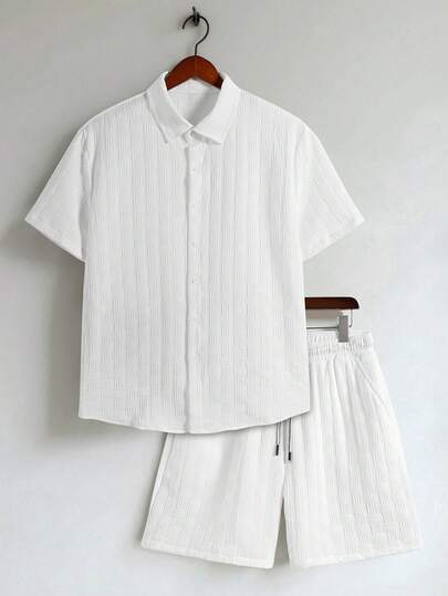 TOKVUE 2pcs/Set Men Solid Color Short Sleeve Button-Up Shirt And Shorts Men Summer Clothes Men Shirt Co Ords Summer Clothes Men Men Shirt Co Ords Summer Outfits Men Men Shirt Co Ords Men Vacation Men Shirt Co Ords Vacation Outfit For Men Men 2 Pieces Outfits Summer Vacation Outfits For Men Men Vacation Outfits Outfits For Men Summer