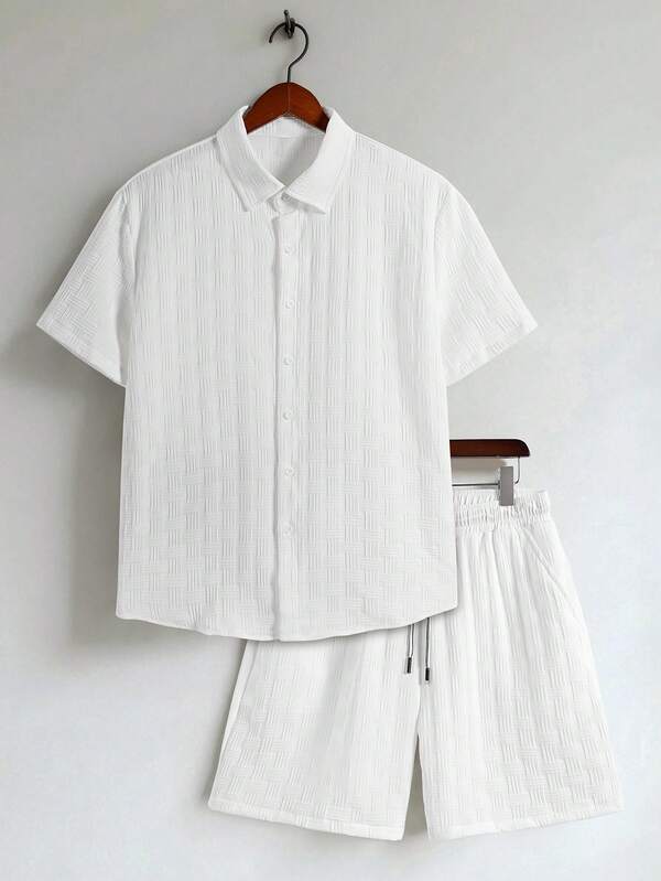 TOKVUE 2件套男士纯色短袖纽扣衬衫和短裤男士夏季服装男士衬衫套装男士夏季服装男士衬衫套装男士夏季服装男士衬衫套装男士度假男士衬衫套装男士度假服装男士两件套服装夏季男士度假服装男士度假服装男士夏季服装