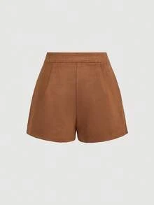 SHEIN MOD Quần short xếp lớp màu nâu da lộn cổ điển, quần short nữ màu nâu giả da lộn đính đinh tán, vạt bất đối xứng, trang phục mùa hè, đi chơi, trang phục nghỉ hè, trang phục lễ hội cho nữ, tiệc tùng, trang phục nghỉ mát, trang phục lễ hội âm nhạc, trang phục mùa hè phong cách Boho miền Tây, váy miền Tây, váy nâu, váy cao bồi, quần short mini da lộn nữ, trang trí đinh tán. - màu nâu - Xem 8