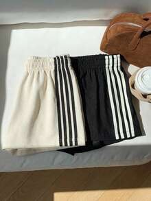 Comfortcana 2 chiếc quần short nữ cạp chun co giãn, kiểu dáng thường ngày đa năng. - Đen và trắng - Xem 5