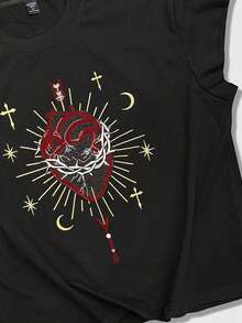 ROMWE MEN Street Life Men's Casual Heart Embroidery Loose Black Tank Top, Fashionable Street Style For Daily Commute, Summer - Black - View 4