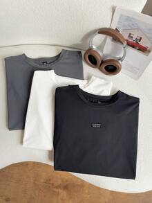 SHEIN EZwear 3件套加大码女式休闲波点圆领短袖T恤，春夏款，适合2026年嘉年华、外出、度假等场合。 - 彩色 - 查看 4