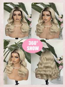 Ombre Highlight Ash Blonde Wigs Human Hair With Root Smudge 13x4 Transparent Lace Front Human Hair Wigs Cream Blonde Body Wave Virgin Human Hair Wig For Birthday Party - S20 - View 4