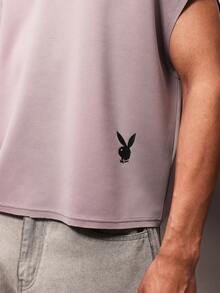 PLAYBOY X SUMWON Mens Boxy Fit Crew Neck Sleeveless Tank Top With Small Black Logo Print Summer Essential - Dusty Purple - View 6