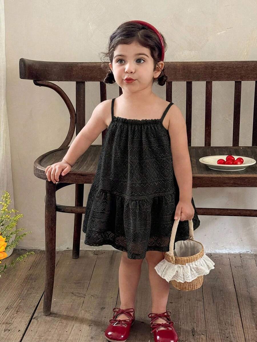 LMoss Kids 女婴针织修身休闲吊带裙 - 黑色 - 查看 1