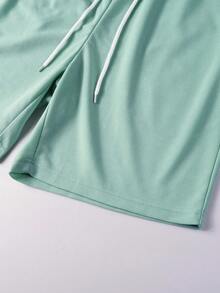 Manfinity Homme Men's Contrast Color Collar Polo Shirt Set, Suitable For Home, Outing And Gatherings - Green - View 6