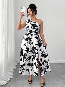 Elenzga 大码女式印花系带露肩性感优雅休闲度假浪漫连衣裙 - 彩色 - 查看 1