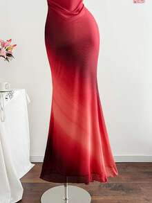 Soleia 大码女士度假针织网纱渐变浪漫修身露背系带金属扣装饰鱼尾长裙，适合派对、约会、下午茶等场合，性感优雅 - 彩色 - 查看 4