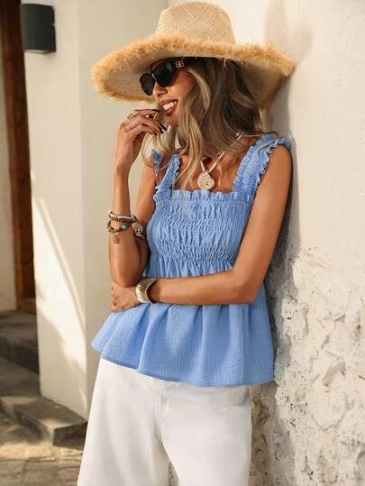 Brillora قميص كاجوال للنساء بأكمام قصيرة وجيب على الصدر مزين بالكشكشة والخطوط، مناسب للاستخدام في إجازة الصيف