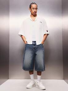 PLAYBOY X SUMWON Bunny Embroidered Boxy Fit Short Sleeve Reviere Collar Shirt Summer Button Down Top - Beige - View 3