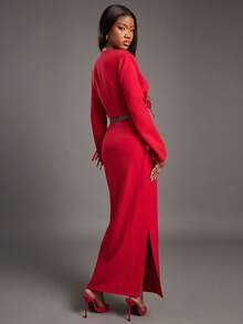 NYA SZN Đầm dài tay cổ chữ V khoét sâu, tua rua, dáng rộng màu trắng, thích hợp cho lễ hội, kỳ nghỉ, du lịch nhiệt đới, bãi biển, mùa đông, mùa xuân, mùa hè, sự kiện, tiệc tùng, dịp đặc biệt, sang trọng, dài maxi cho nữ. - Đỏ - Xem 2