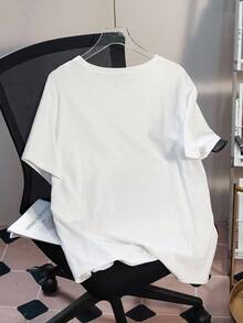 LOONEY TUNES X SHEIN Áo thun tay ngắn cổ tròn cỡ lớn in hình hoạt hình, thời trang và đa năng cho mùa hè. - trắng - Xem 2