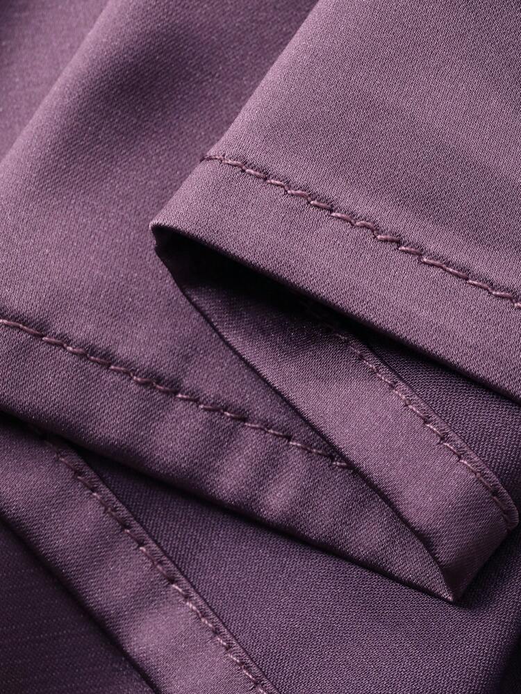 Women's Elegant Purple Satin Camisole And Pants Sleepwear Set