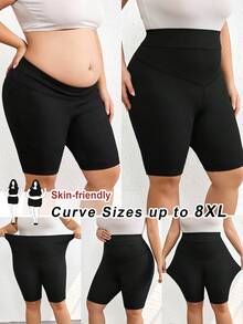 SHEIN CURVE+ 大码女式高弹针织塑身打底裤，瑜伽短裤/2026/新年 - 黑色 - 查看 3