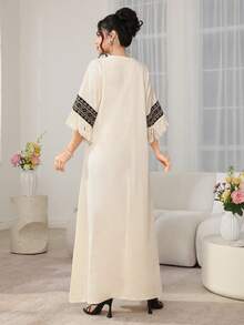 Al Najma New Middle Eastern Vacation Style V-Neck A-Line Long Robe, Turkish Robe - Apricot - View 2