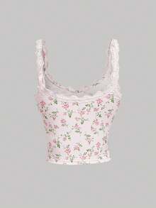 SHEIN MOD Lace Trim Sleeveless Fashion Lace Patchwork Camisole, Summer - Multicolor - View 8