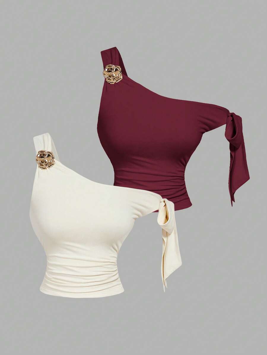 SHEIN MOD 2 chiếc nơ kim loại trang trí hoa 3D cho áo hai dây nữ - Nhiều màu - Xem 1