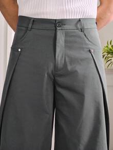 SWAVVY Men's Solid Color Straight Loose Fit Shorts With Belt Loops, Versatile & Minimalist - Grey - View 5