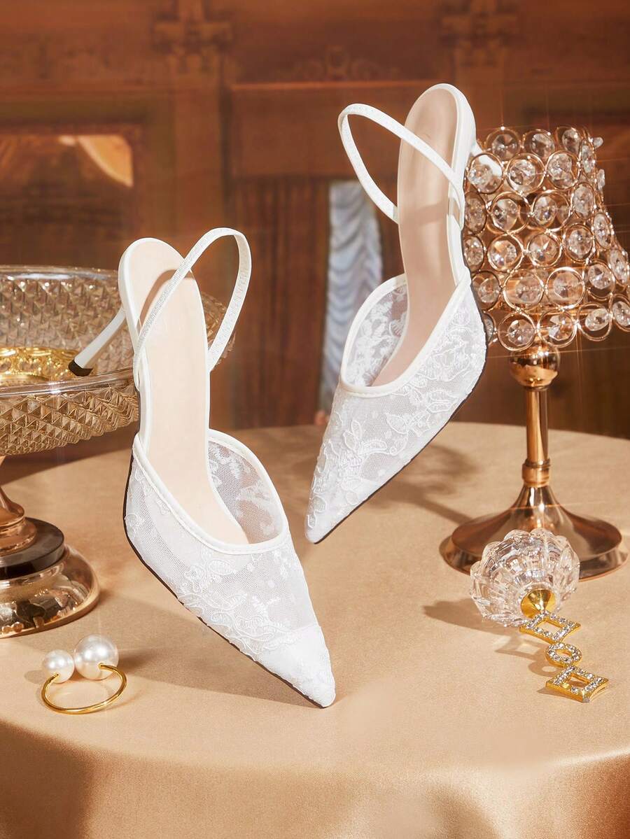 CUCCOO TILAWA Women's White Lace Mesh Pointed Toe Stiletto High Heels - Pointed Toe Wedding Party Shoes, Elegant Formal Shoes, Fashion Special Occasion Shoes, Delicate Design, Breathable Fabric, Durable Structure, Bridal Shoes - White - View 1