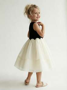 Maija Kids Young Girl Knitted Jacquard Contrast Mesh Round Neck Sleeveless Cute Dress - Multicolor - View 10