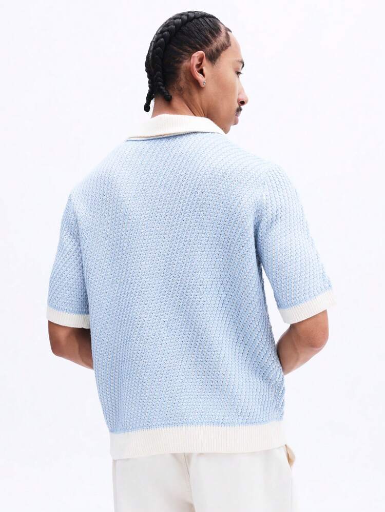 Textured Quarter Zip Knit Polo