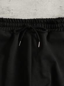 ROMWE MEN Men's Gothic Letter Print Drawstring Waist Jogger Pants - Black - View 3