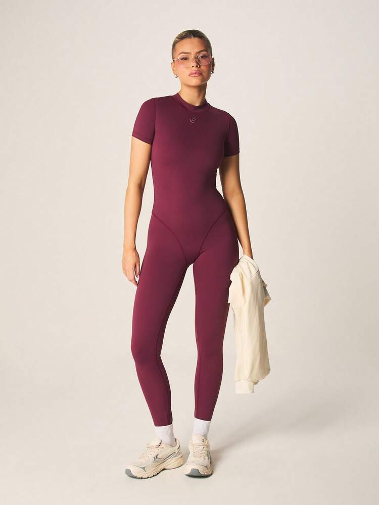 MISSGUIDED Athletic Mock Neck Full Length Jumpsuit With Short Sleeves And Seaming Detail For Activewear Training Gym