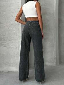 EURMUSE Women's Solid Color Casual Denim Jeans - Dark Grey - View 2